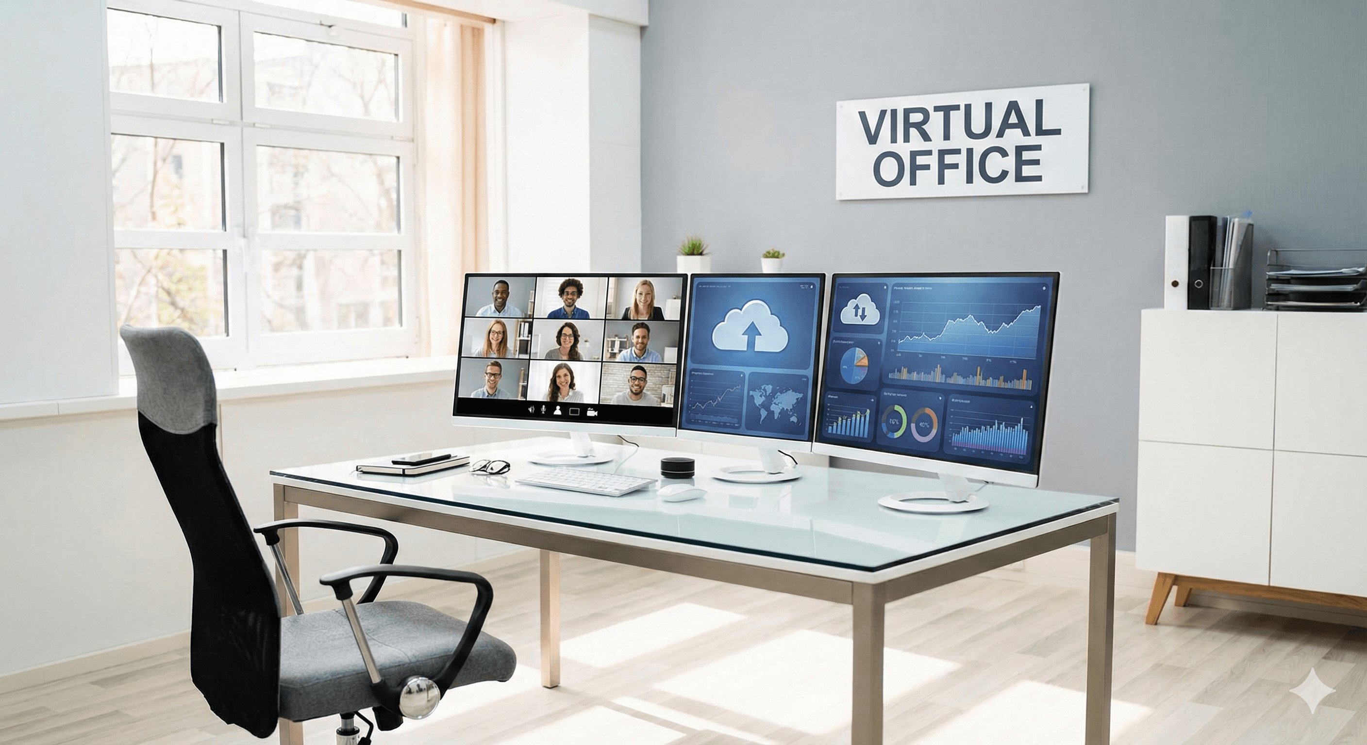 Modern virtual office environment with professional workspace