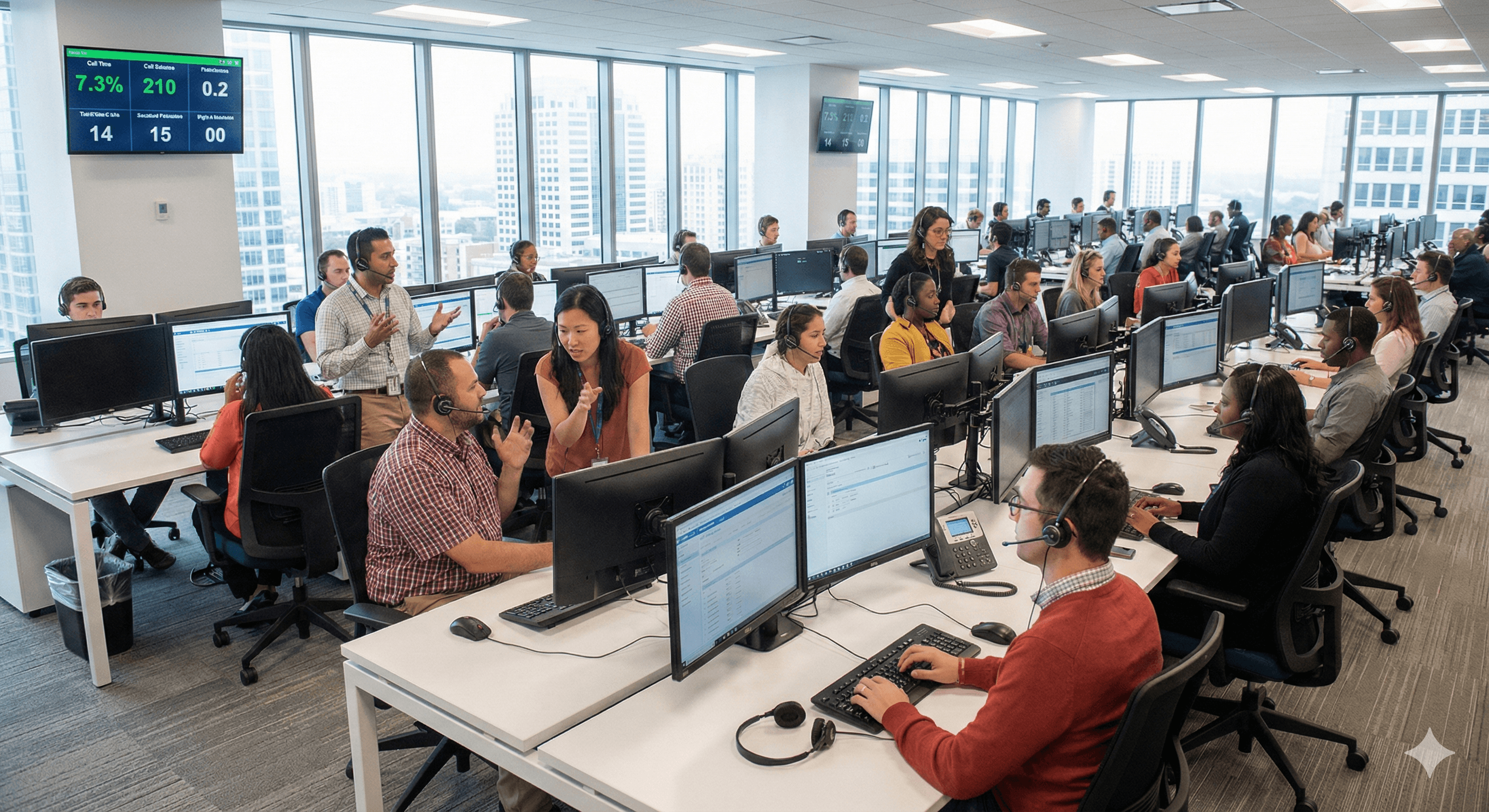 Modern call center with professional agents